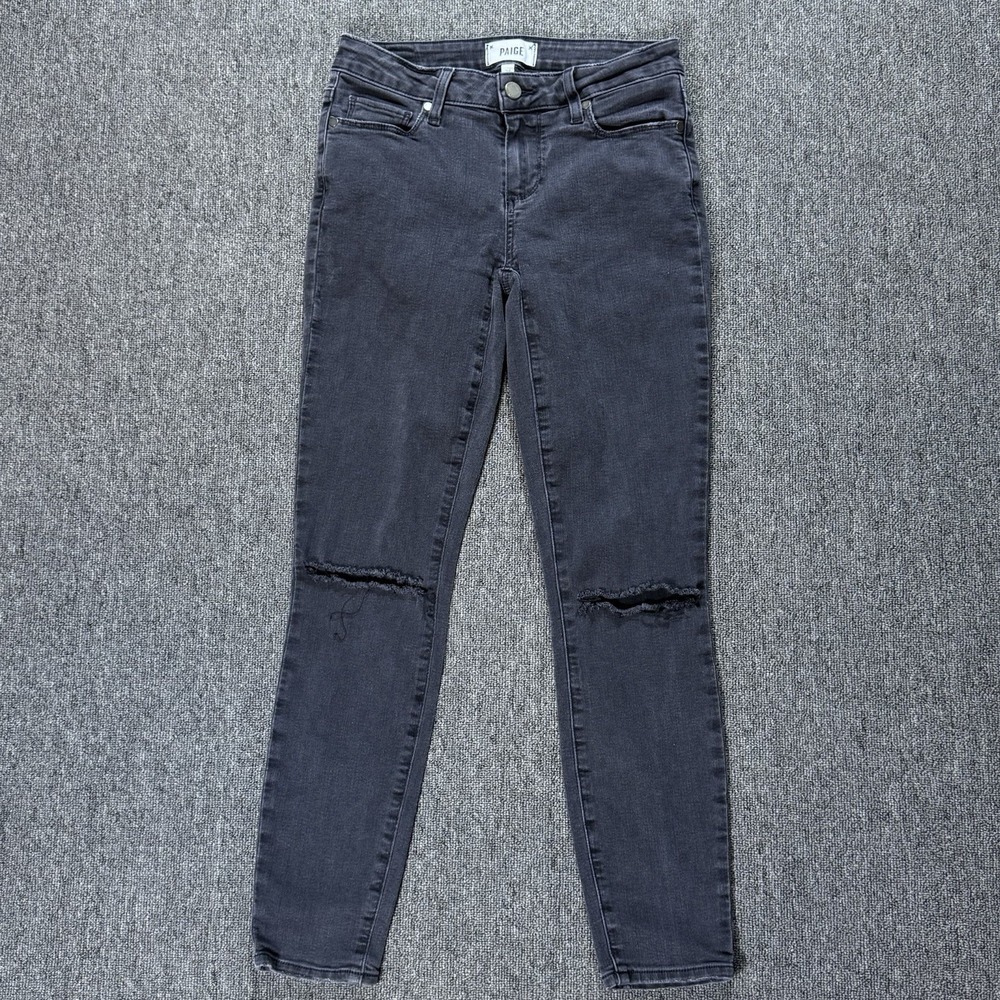 Paige Verdugo Ankle Skinny Distressed Black‎ Low-Rise Jeans Women's Size 26